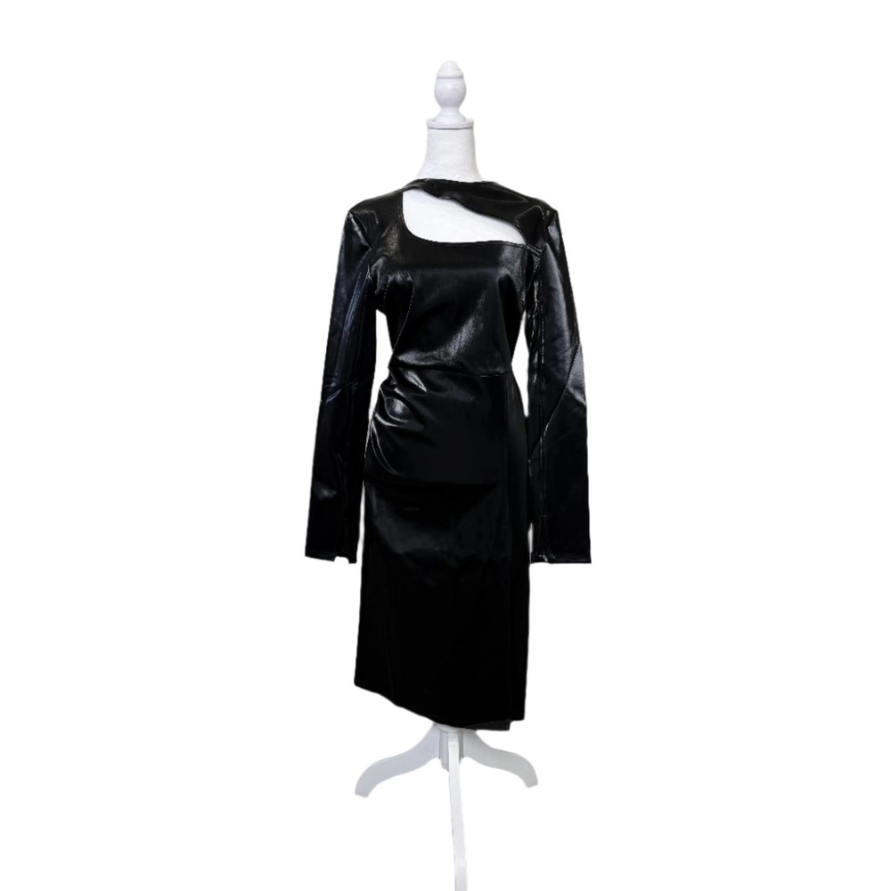 NWT LITA BY CIARA LEATHER LIKE DRESS SHINY CUT OUT MIDI Size Large